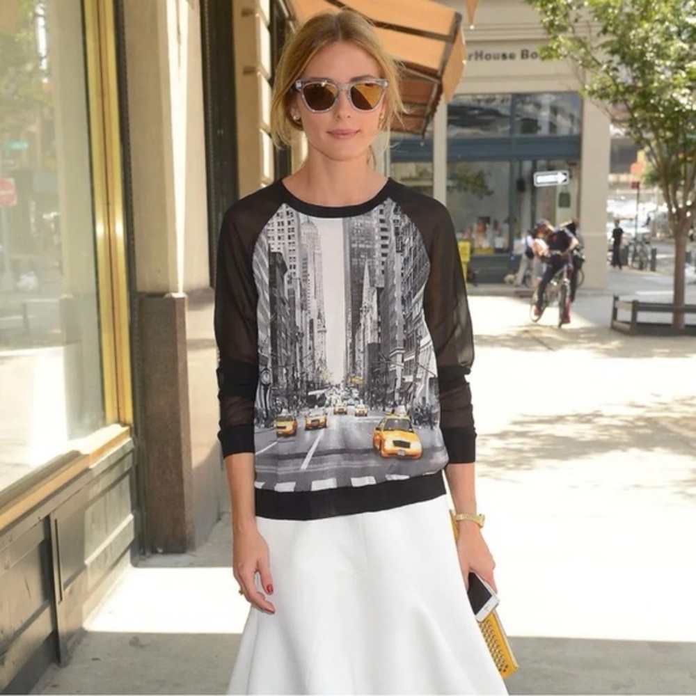 ELIE TAHARI NYC Top, Sheer Long Sleeve Crewneck, EUC, Y2K, Rare! Sz L